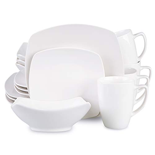 Cutiset 16-Piece Porcelain Square Dinnerware Set, Kitchen Dinner Set with Dinner Plates, Dessert Plates, Soup Bowls, Mugs, Service for 4