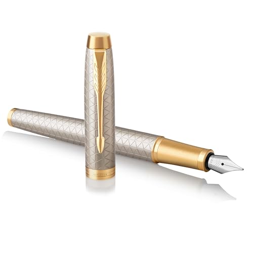 PARKER IM Fountain Pen, Premium Warm Silver, Fine Nib with Blue Ink Refill - Detailed View