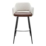 Euro Style Desi Swivel Bar Stool in Ivory and Dark Brown, Set of 1, Modern, Upholstered, Distressed Faux Leather, Steel Legs, 180° Swivel, Auto-Return, Designed for Home and Workplace Settings