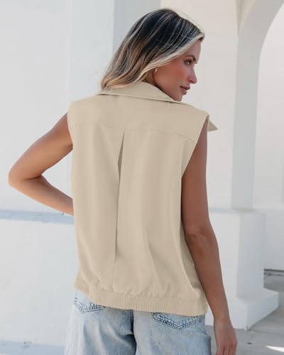 luvamia Vest for Women Trendy Zip Up Casual Fashion Elastic Hem Fall Sleeveless Jacket Outerwear Vests Tops with Pockets2