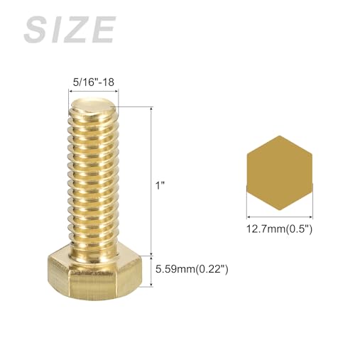 Image of METALLIXITY Hex Head Screw Bolt (5 /16-18x1) 1Pcs, Brass Fully Threaded Solid Brass Hex Bolts Machine Screws - for Machinery Repair