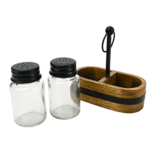 Rounded Edge Wood With Black Stripe Salt & Pepper Shaker Set #TOP2