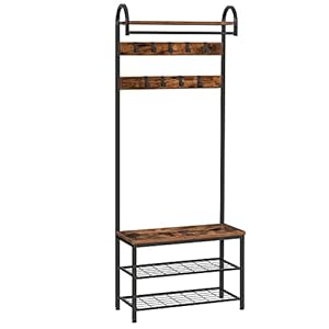 HOOBRO kapstok Schoenenbank, Industriële garderobe met Opbergplank, Ingang Opslag Organizer, Accent Meubels met Metalen…