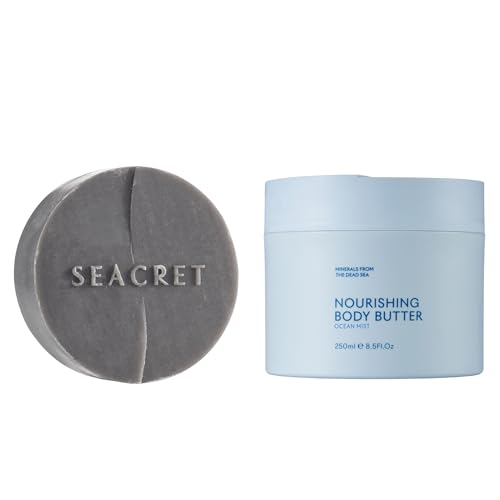 SEACRET Minerals Mud Soap Bar, 4.4 Oz / 125 ml, and Body Butter Ocean Mist, 8.5 Oz / 241 ml, 2-Piece Set