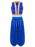 JEYPINMI Kids Boys Arabian Prince Costume Party Game Character Cosplay Outfits Vest with Lantern Pants Set Blue 10 Years