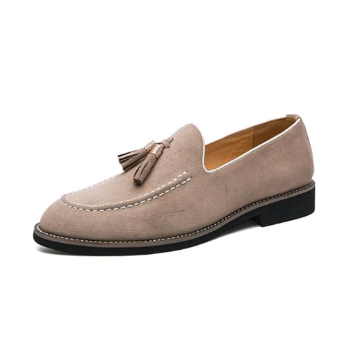 Men's Suede Slippers Loafers Dress Shoes with Tassel Flats Slip-on Prom Loafer