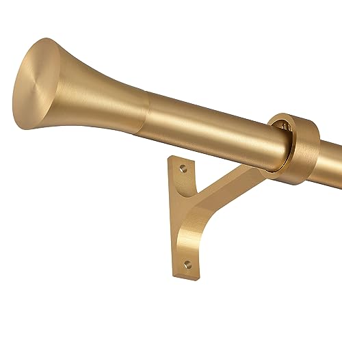 1Inch Single Curtain Rods, Decorative Drapery Rods Adjustable 48-84IN Length, With Horn Finials, Wall Mount and Ceiling Mount, Warm Gold