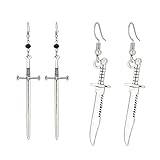 2 Pairs Retro Gothic Long Sword Hook Earrings Vintage Silver Punk Style Knife Dangle Drop Earrings f