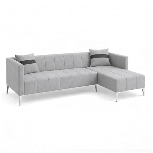 Image of Solomon Luxe Velvet-Suede Fabric 5 Seater RHS L Shape Sofa | Comfortable & Spacious Seating | Modern Sofa for Living Room - Light Gray