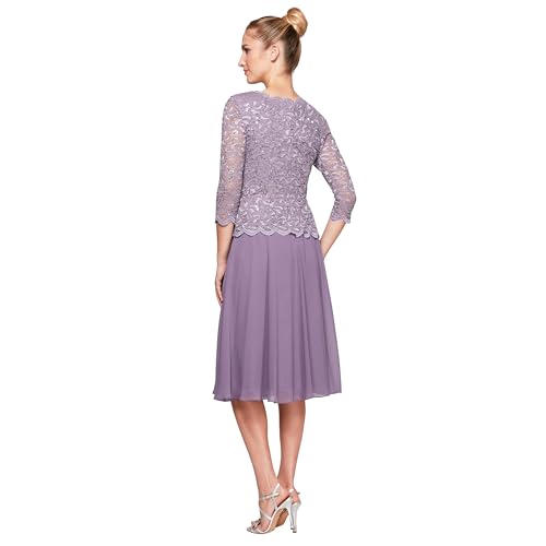 Image of Alex Evenings Women's Tea Length Embroidered Bodice Mother of The Bride Gown, Wedding Guest Dress