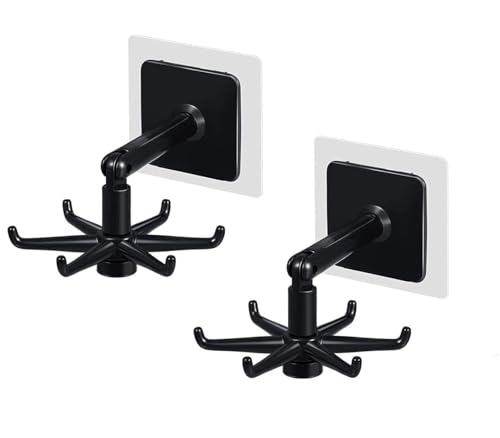 Image of 2 Pack Self-Adhesive Wall Hangers for Kitchen Bathroom Bedroom Office Storage Heavy Duty No-Drill 360 Rotating Utility Hooks for Utensils Towels Keys Accessories Strong Wall Mount Organizer