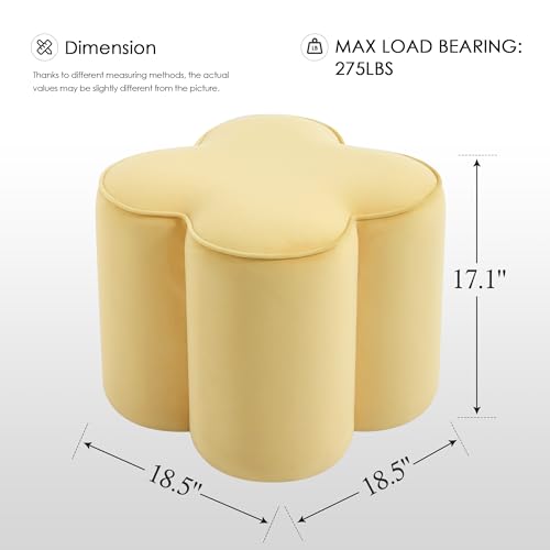 Image of Zesthouse Flower Pouf Ottoman Foot Rest Set of 2, Velvet Fabric Poofy Ottoman Footstool for Couch, Modern Living Room Stool for Under Entry Table, Cute Square Vanity Stool for Bedroom Dorm, Yellow