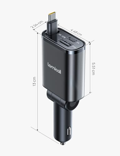 Lamicall 2025 Lamicall 車充電器 巻取り式 シガーソケット：タイプC PD30W/PPS対応 急速 総57Ｗ 3in1 車載充電器 12/24V車対応 3台同時可能 75ｃｍ Type-C ケーブル iPhone16/15シリーズ iPad/android/Apple Watch対応 USB-C カーチャージャー 高温/電流/電圧保護 旅行 出張 ブラック PT-47-JP-B の商品画像 6