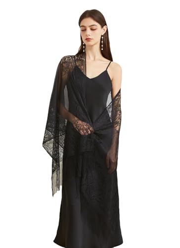 Women’s Floral Lace Shawls and Wraps for Evening Dress Fringe Lace Pashmina Scarf for Wedding Costume Party