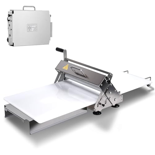 New Upgraded 15.5" Folding Dough Sheeter, Thickness Adjustable Manual Dough Roller, Machine Stainless Steel Sheeter, Baking Pastries and Bread, for Home and Commercial Bakeries