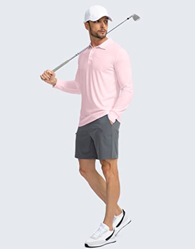 Men's Polo Shirt Long Sleeve Golf Shirts Lightweight Upf 50+ Sun Protection Cool Shirts For Men Work Fishing Outdoor(Pink, S) #TOP5