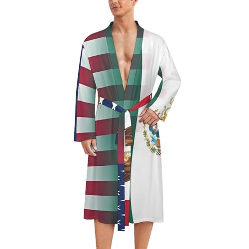 Camisón de manga larga para hombre y ropa de dormir suave con bandera de México