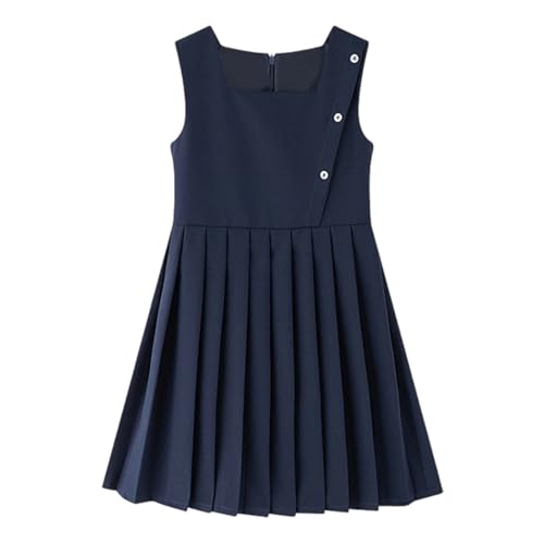 Uniform Dresses for Girls School Uniform Jumper: Stretch Fit Pleated Hem Kids Sleeveless Soft Dress 5-16Y2