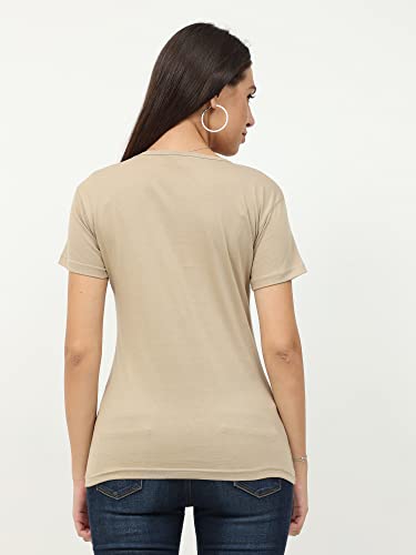 Image of FLEXIMAA Women's Cotton Plain V Neck Half Sleeve T-Shirt