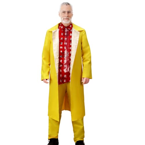 Photo de Funhoo Homme Dr. Emmett Brown Costume Chemise Rouge Jaune Manteau Pantalon Doc Scientifique Film Costume Jaune Ensemble Halloween Cosplay Party Outfit (Jaune, S)