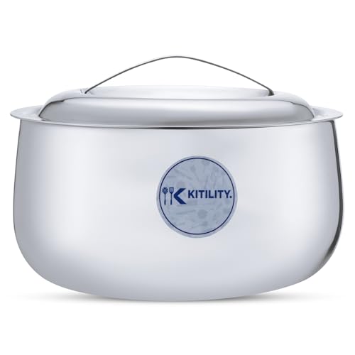 Image of Double Body Silver Stainless Steel Insulated Casserole | Keeps Food Hot & Fresh | Ideal for Home & Travel | 1 Year Warranty | Serving & Storing Roti, Rice, Gravy & Curry (3.5L)
