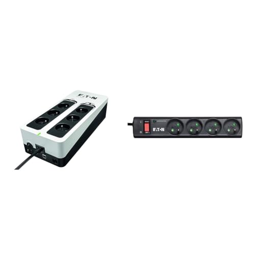 Eaton Onduleur Parafoudre 3S 550 FR - Off-Line UPS - Alimentation sans Interruption, Puissance 550VA & Multiprise/Parafoudre - Eaton Protection Strip 4 FR - PS4F - 4...