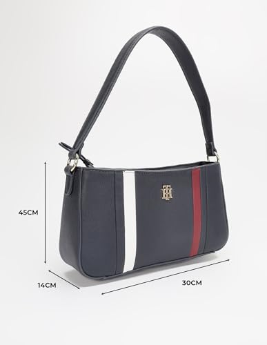 Image of Tommy Hilfiger Striped Beige Pu Shoulder Bag
