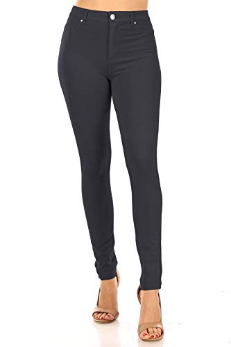 FashionJOA Women's Casual Stretch Button Zip Closure Mid Rise Comfort Skinny Ponte Pants