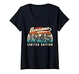 Photo Gallery donna vintage awesome since 1945 edizione limitata - 80° compleanno maglietta con collo a v Photo Gallery donna vintage awesome since 1945 edizione limitata - 80° compleanno maglietta con collo a v