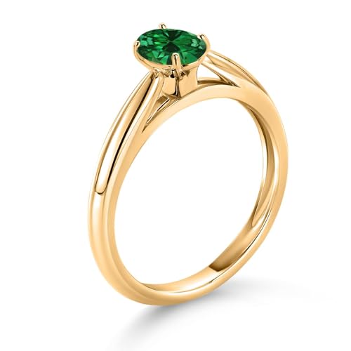 Gem Stone King Oval Gemstone Birthstone 10K Yellow Gold Solitaire Engagement Ring for Women | Wedding Anniversary Promise Gold Ring For Women | Oval 6X4MM | Available In Size 5, 6, 7, 8, 93