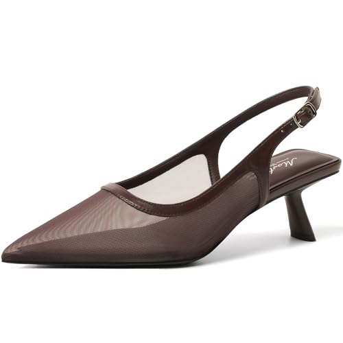 Image of Mostrin Kitten Heels for Women Pointed Toe Pumps Patent Leather Low Heel Slingback Heels with Buckle Dress Shoes for Dating Party Working