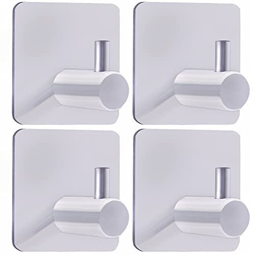 Biomoty Silver Adhesive Hooks, 4 Pack Wall Hooks Heavy Duty,