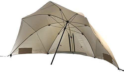 Homecall Beach Umbrella with Window and Windshade, UV-Resistant Polyester - Khaki