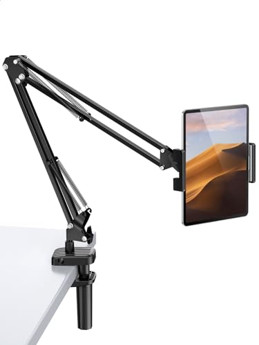 UGREEN iPad Stand Tablet Mount Holder for Bed Adjustable Tablet Arm Mount for Desk Aluminum Alloy Cell Phone Stand for Bed Compatible with iPhone 17 Pro Max iPad Pro/Air/Mini Galaxy S26/25 Ultra Black