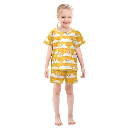 Dog Yellow Pattern Pajama Set, Short Sleeve Cotton Sleepwear Nightwear3