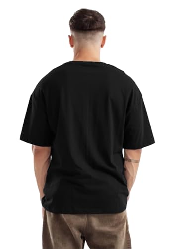 Image of TROND️ Premium Men's 100% Cotton Oversized Half Sleeve Printed Branded T-Shirt (Color Black)