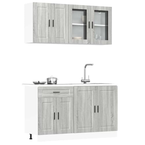 Emmtore Mueble Cocina Kalmar Sonoma Gris 4 pzas Madera contrachapada