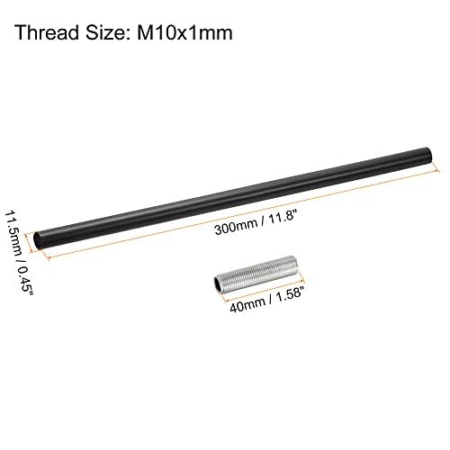 Image of MECCANIXITY Threaded Extension Rod, 11.8 inch Lamp Pipe with Connector Light Fixture Parts for Pendant Light Island Lighting Chandeliers Stems, Black 4 Set