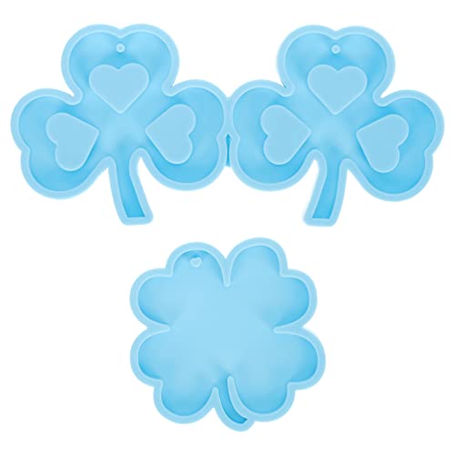 WINOMO 2 Pieces St Patricks Day Shamrock Keychain Silicone Résine Moule à Quatre Feuilles Forme Type de Trèfle Bague Résine Moule Bijoux Époxy Coulée Résine Moule pour Boucle D' Oreille Cover
