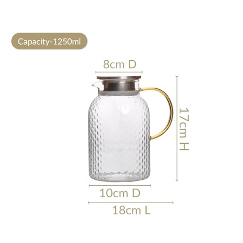 Image of Nestasia Transparent Glass Jug with Steel Lid (1250 ml) - Dishwasher & Microwave Safe Carafe with Dual Opening Strainer Lid - Tall Textured Glass Pitcher for Water, Juice, Hot & Cold Beverages