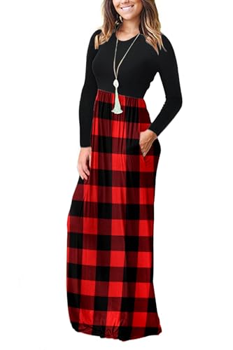 Image of AUSELILY Womens Long Sleeve Maxi Dress Casual Empire Waist with Pockets | Versatile year round long dress for spring, fall, winter, available in floral prints and solids