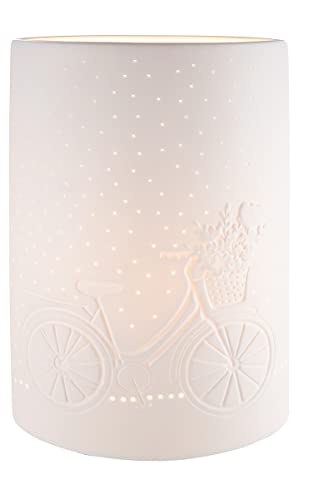 Preisvergleich Produktbild GILDE Deko Lampe Tischlampe - Blumen Fahrrad - Höhe 28 cm, 32323, Weiß