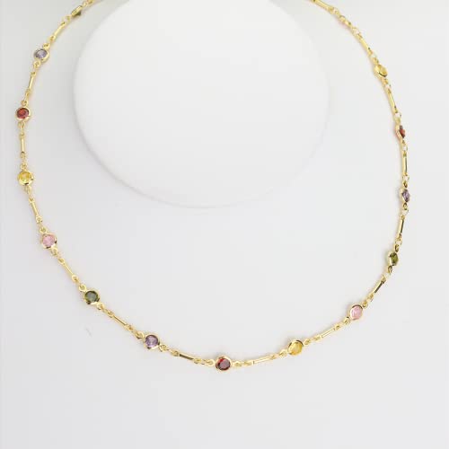 Agriajun Jeanbeau Simple Gold Multi Stone Crystal Baguette Station Necklace For Women Girls - Delicate Multicolor Colorful Rhinestone Crystal Gemstone Chain Choker Valentines Jewelry Gifts For Mather #TOP5