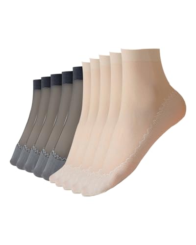 10-20 Pairs Nylon Socks for Women's Sheer Ankle Socks Reinforced Bottom and Toe Silk Thin Sole Elastic Socks