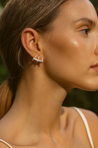 Triple Hoop Illusion Stud Earring for Women – 14K Gold Unique Diamond Huggie Stud Earrings for One Piercing – Faux Multi Hoops Design, Hypoallergenic Fashion Jewelry Earrings4