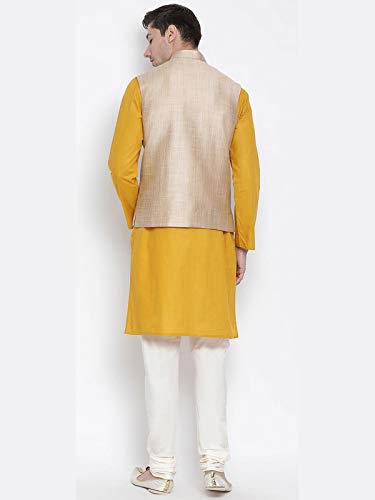 Elina fashion Men's Indian Silk Blend Kurta Pajama And Nehru Jacket (Waistcoat) Wedding Traditional Diwali Dress Set4