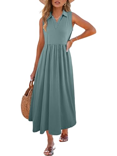 Image of ANRABESS Womens Casual Dress Summer Sleeveless V Neck Sundress Aline Flowy Beach Maxi Dresses Travel 2026 Vacation Outfits