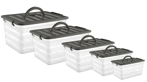 BH | 5 Pcs Plastic Storage Boxes with Lids | 16L + 10L + 6L + 3.3L + 1.6L | Stackable | Nestable Storage Bins | for Home, Kitchen, Stationery, Tools, Crafts, Household Essentials - by BEST HOUSE