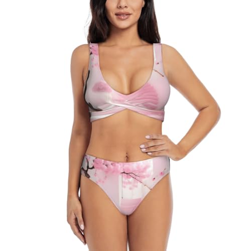 Maillot de bain deux pièces push-up triangle réglable femme maillot rose cerisier