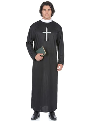 DEGUISE TOI - Déguisement prêtre homme - Tunique - M/L - Noir - Déguisements adultes - 100% polyester - Laver à la main - Carnaval